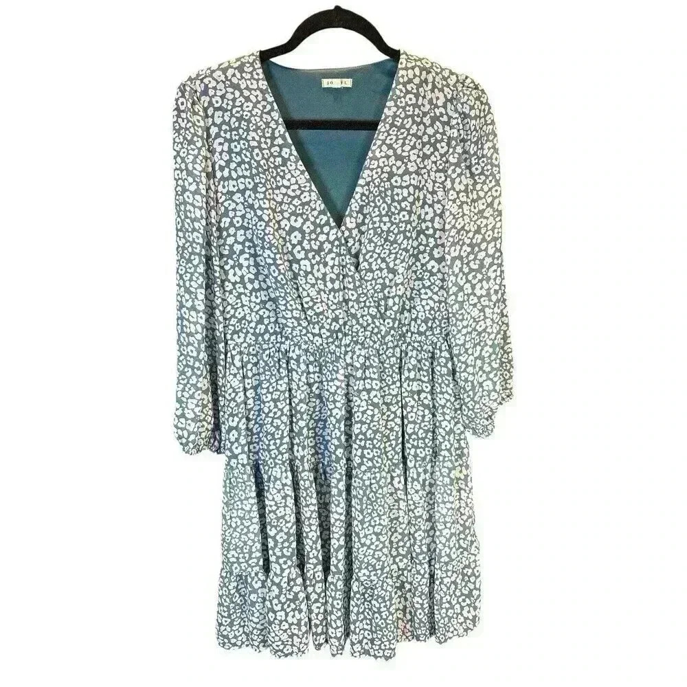 JODIFL Blue Ditsy Flower Mini Dress 3/4 Sleeves.  Size Small